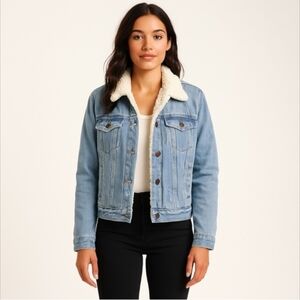 Classic Blue Denim Jacket with Sherpa Collar